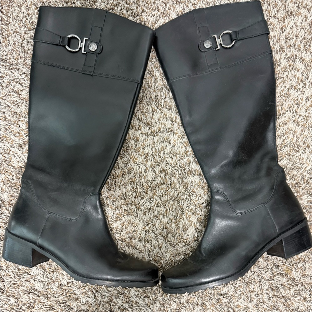 Anne Klein Black Leather Knee High Boots Size 9M